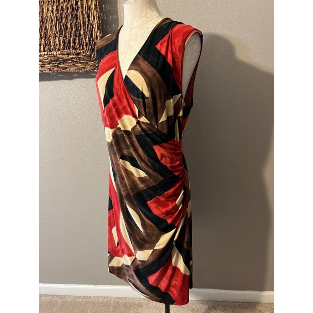 Ralph Lauren Red Black Brown Stretch Dress Washable 1X - Picture 4 of 7